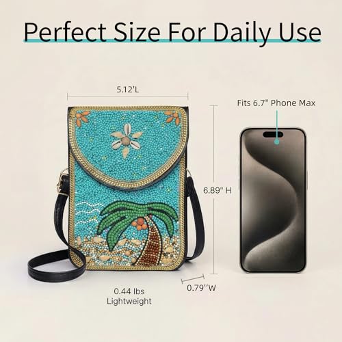 Small Crossbody Bags for Women Designer Cell Phone Bag Boho Shoulder Wallet Purse - color: Coconut Tree