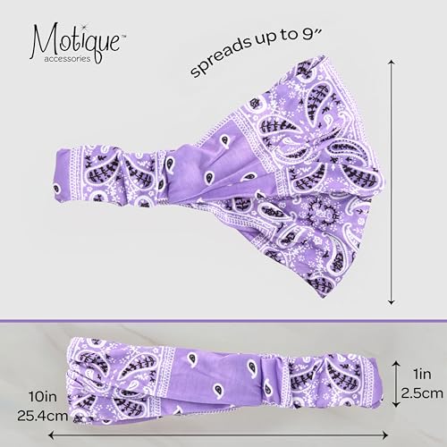 Motique Accessories Wide and Stretchy Cotton Bandana Headwrap, Multiple Colors (Lavender Paisley, Medium) - color: Lavender Paisley