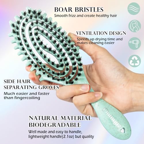 Curl Defining Hair Brush for Curly Hair Fast Blow Drying Styling Hairbrush | Boar Bristle Hair Brush Gentle Detangling for Women Girls Long Wavy Thin Fine Hair Wet Dry Use, Smoothing Hair No Tangle - color: Turquoise
