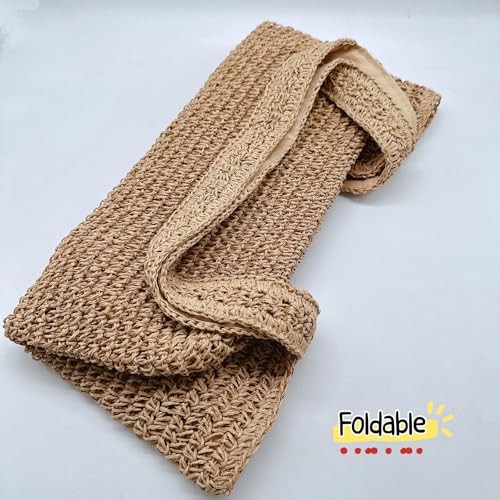 Aphoraeny Straw Beach Bag Buckets Totes Handbag Shoulder Tote Bag Straw Purse Summer Purse Women Summer Handbag - color: D-brown