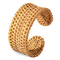 Rattan Bracelet Handmade Lightweight Straw Wicker Braid Cuff Bangle Bracelet Statement Adjustable Bohemian Rattans Woven Chunky Bracelets for Summer Wrist Jewelry - style: A Rattan Cuff Bracelet