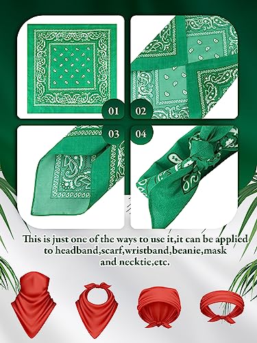 Unittype 36 Pieces Paisley Bandana Cowboy Bandanas Sports Novelty Headband Square Scarf Outdoor for Western Party Costume - color: Grass Green, style: Simple Style