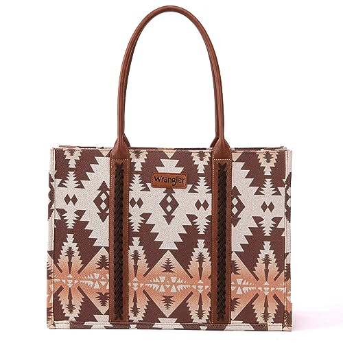 Wrangler Aztec Tote Bag for Women Boho Shoulder Purses and Handbags - color: Angel Diamond Camel