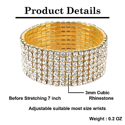 Zealmer Sparkle Multicolor Rhinestone Stackable Stretch Bracelets for Women - color: 7 Row Gold Bracelet