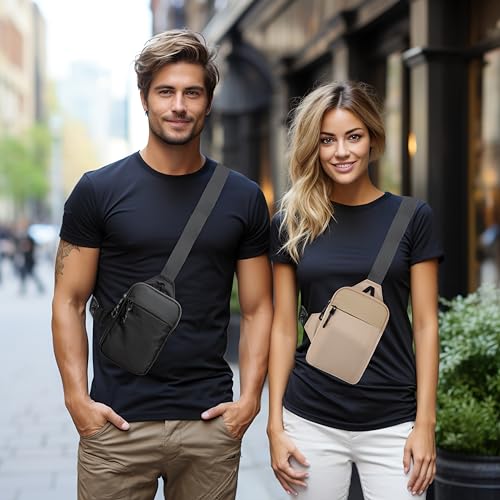 higouta Mini Sling Bag for Men Women, Small Crossbody Casual Utility Chest Phone Bag for Travel Workout - color: Beige