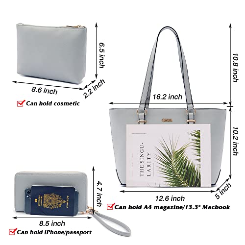 Purses And Wallets Set For Women Work Tote Satchel Handbags Shoulder Bag Top Handle Totes Purse With Matching Wallet - color: 3pcs/Set 1grey