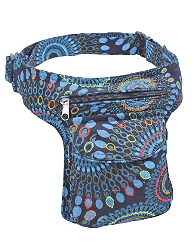 The Collection Royal Handmade Festival Waistpack Boho Hippie Waist Bag Hip Bum Running Belt Fanny Pack Travel Utility Belt (Blk+Blu) - color: Blk+Blu