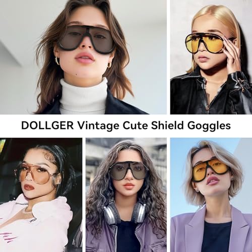 Dollger Oversized One Piece Sunglasses For Women Fashion Men Wrap Around UV400 Shield Goggles - color: Black Frame Black Lenses