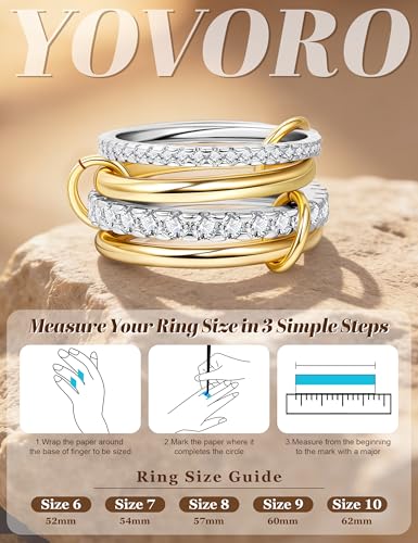 18K Gold Plated Stackable Rings for Women CZ Mixed Metal Statement Rings Set Non Tarnish Interlocked Stacked Ring Unique Connected Band Thumb Ring Fashion Multi-layer Wedding Ring Jewelry Size 6-10 - style: Gold Style B