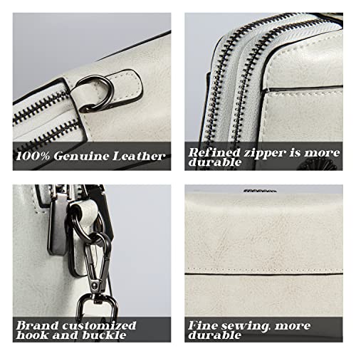 Genuine Leather Small Crossbody Bags for Women | Lightweight Shoulder Purse, Designer Handbag with Adjustable Strap, Casual Travel Everyday Bag - color: White