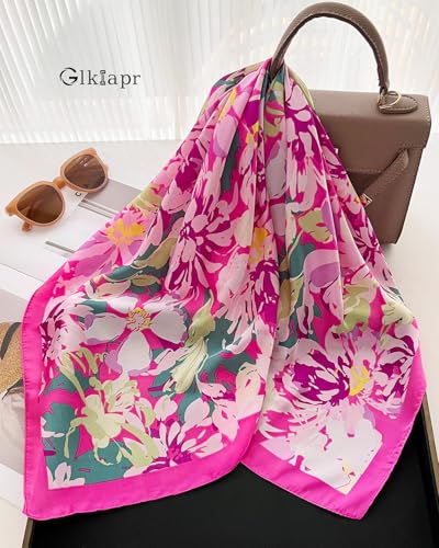 Satin Bandana Headscarf for Women Silky Hair Scarves for Fashion Lightweight - color: 24-bright Rose Red