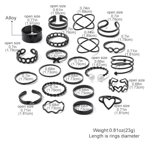 22 Pcs Gold Knuckle Rings Set for Women,Boho Fashion Thick Finger Stacking Rings,Vintage Midi Hollow Statement Rings Pack Jewelry Gift - color: Black