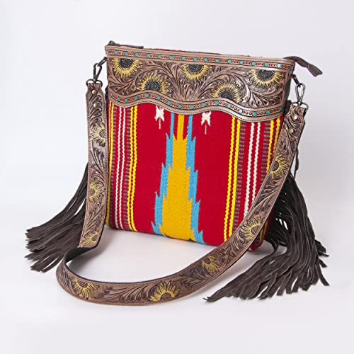 Merbaa Women Handtooled woolen saddle blanket hand woven Crossbody Bag - color: Red