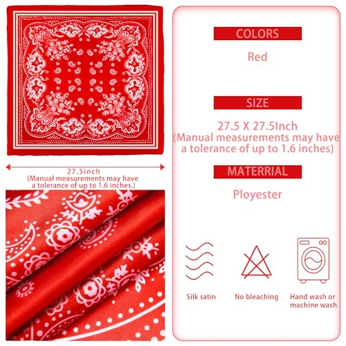 DOOBO Satin Head Scarf - 27.5 Inches Silk Bandana Hair Wrap Square Scarf for Women & Girls - color: Red