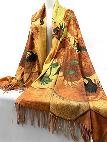 VENVSBEE Reversible Scarf Soft Large Shawl Wrap Blanket Double Sided Art Print Warm Pashmina Stoles Klimt Van Gogh Gifts - color: Art 01