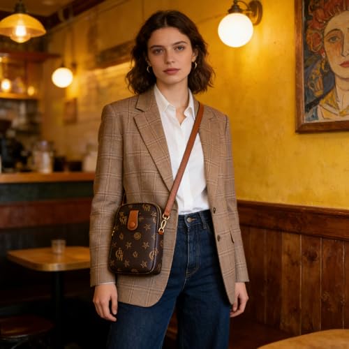 myfriday Vintage Crossbody Phone Bag for Women, Small PU Leather Shoulder Purse and Handbag - color: B-star Brown