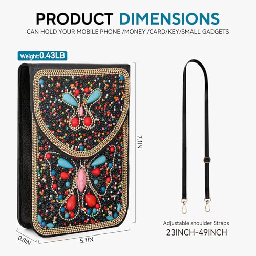 Small Beaded Crossbody Bag for Women, Boho Cell Phone Shoulder Purse Wallet with Handcrafted Colorful Beads - color: Tree-3