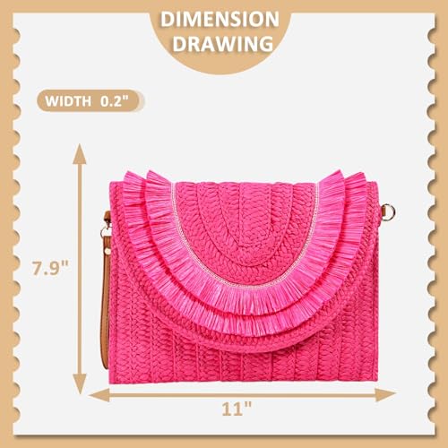Crossbody Bags for Women, Straw Clutch Purses, Bohemian Handmade Woven Envelope Package, Tassel Handbags for Women | Bohemian - color: Red