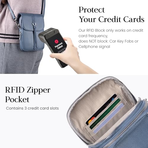 befen Genuine Leather Small Crossbody Bags for Women, Multi Pocket Cell Phone Crossbody Purse with RFID Blocking Card Slots - color: Light Blue