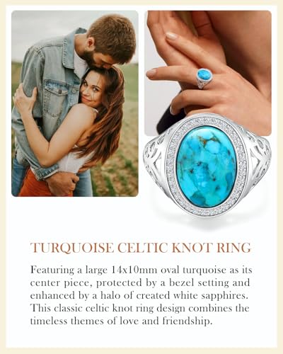 AIBAO 4-12 Ct Large Oval Engagement Rings for Women Natural Turquoise/Lapis Lazuli/Malachite Celtic/Infinity/Love Knot Halo Ring Size 6 to 10 Anniversary Christmas Valentines Gift - style: 4.3 Ct Blue Turquoise & Created White Sapphire