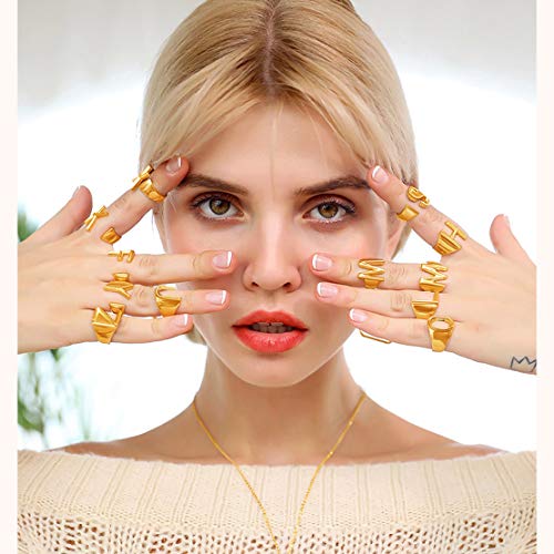 FindChic Customizable Initial Ring Statement 18K Gold Plated Fashion Cuff Rings for Women Alphabet Letter A to Z Resizable Knuckle Ring (with Gift Box) - color: G