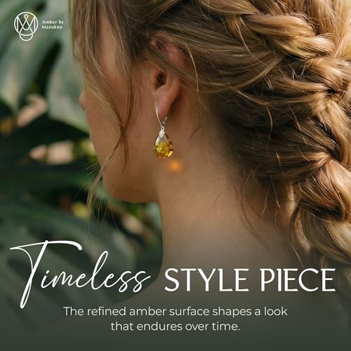 Leverback Dangle Earrings for Women – Gold-Plated 925 Silver Drop Earrings with Natural Yellow Baltic Amber Piece, Lightweight Jewelry with Secure Closure for Everyday Elegance - color: Silver Teardrop