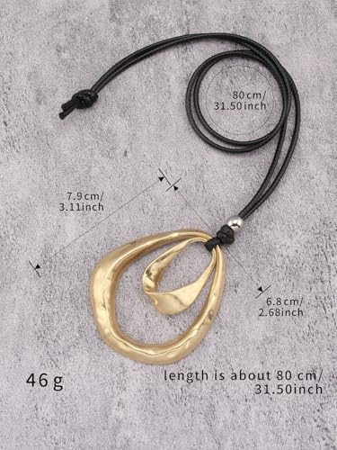 GelConnie Leather Necklace for Women Round Wooden Pendant Long Leather Choker Vintage Sweater Necklace Gold Chunky Boho Necklaces for Women - style: Gold 2 Circles Pendant