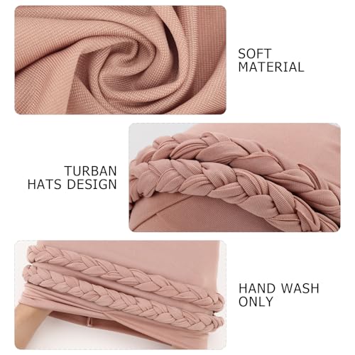 African Women Turban Caps Pre-Tied Twisted Turbans Head Scarf for Women Hair Wraps Cover Beanie Cancer Chemo Headwear - color: 2 Pack Double Twisted Braid: Fresh Pink, Black