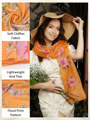 6 Pieces Scarves for Women Ladies Lightweight Silk Gorgeous Floral Pattern Lotus Print Chiffon Scarves - color: Multi Plant