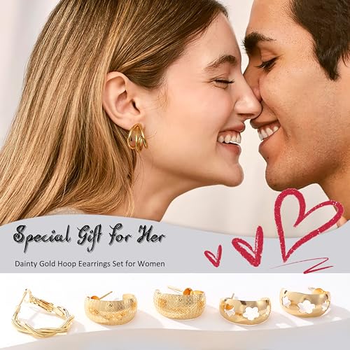 24 Pairs Gold Hoop Earrings Set for Women Hypoallergenic Chunky Chain Twisted Open Hoops Dangle Earring Packs for Birthday Party Fashion Jewelry Gift - color: Gold