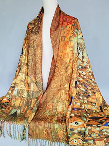 VENVSBEE Reversible Scarf Soft Large Shawl Wrap Blanket Double Sided Art Print Warm Pashmina Stoles Klimt Van Gogh Gifts - color: Art 08