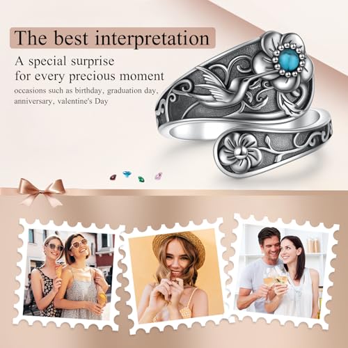 Yearace Spoon Ring for Women - Sterling Silver Victorian Vintage Oxidized Style Thumb Rings - Boho Statement Ring Jewelry Gifts - style: Hummingbird