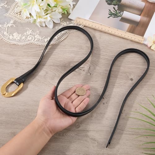 Genuine Leather Double Strap Tie Belt Adjustable Brown Cowhide Skinny Waistband - color: Black