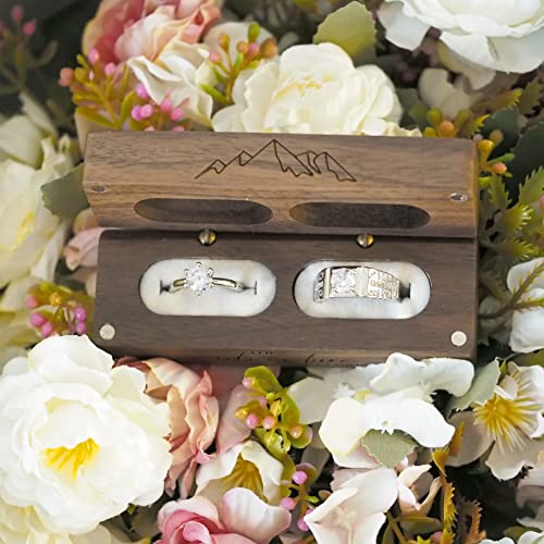 Engraved Flip Wooden 2 Ring box for wedding -Rustic Vintage Solid Wood rectangle Jewelry Storage Box