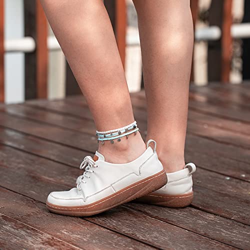 FANCY SHINY String Ankle Bracelets Waterproof Rope Anklets Braided Beach Boho Coin Anklets Cute Friendship Foot Jewelry for Women - style: White/Teal