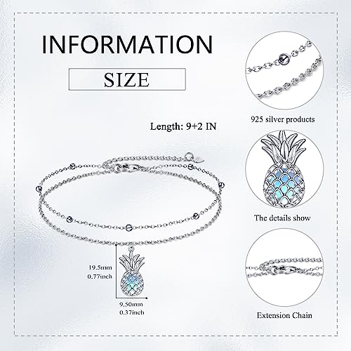 YAFEINI Ankle Bracelets for Women Sterling Silver Mermaid Turtle Ladybug Butterfly Moon Star Pineapple Anklet Link Chain Anklets Jewelry Gifts for Women - style: Pineapple anklet