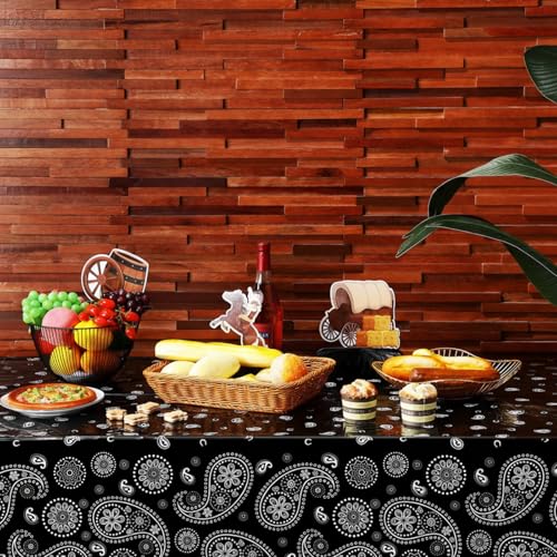Western Party Tablecloth Paisley Table Cover Bandana Plastic Table Cloth Rectangle Floral Tablecloth for Western Cowboy Themed Party Decorations, 108 X 54 Inches (3, Red, Blue, Black) - color: Red, Blue, Black