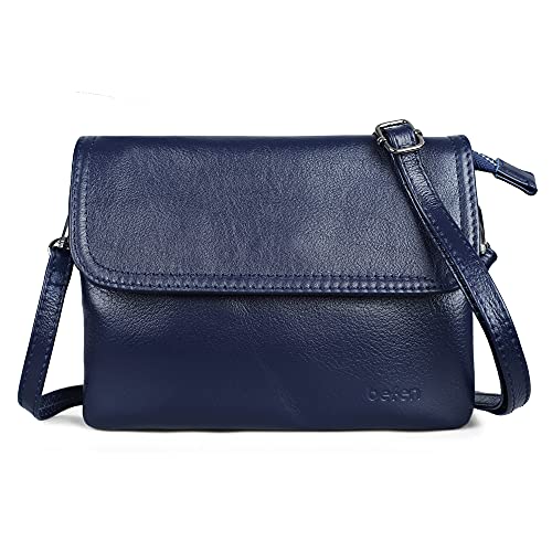 befen Genuine Leather Small Crossbody Bags for Women Cell Phone Bag Cross Body Purses,Silver Zipper - color: Medium Navy Blue