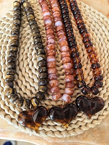 Chunky Colorful Beaded Statement Boho Summer Beach Chokers Necklace Heart Pendant Pink Green Yellow Brown Fashion Jewelry - color: brown4
