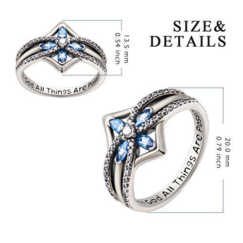 YFN Cross Ring Vintage Tone Sterling Silver With God All Things Are Possible CZ Band Rings Size 6-10