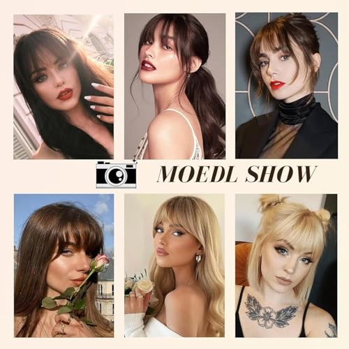 ELEFOCUS Clip-on bangs 100% real hair Fine light brown fake bangs Daily wear fake bangs - color: Light Brown, size: Wispy Bangs