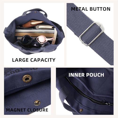 Canvas Tote Bag For Women inside out bag Crossbody Handbag with Adjustable Strap and Coin Purse for Work,Travel,Grocery - color: Dark Grey