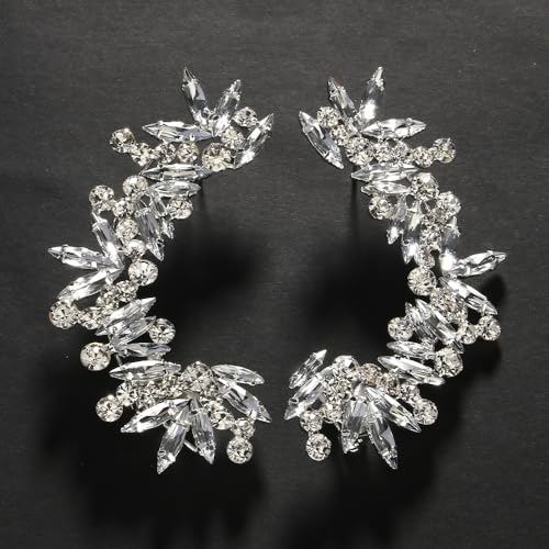 Rhinestone Silver Full Ear Cuff Earrings for Women Ear Clip Wrap Statement Climber Crawler Earrings for Women Hypoallergenic Silver Wedding Jewelry Gifts - color: Silver