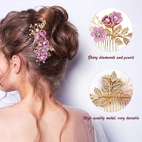 inSowni 20 Pack Classic White Dusty Pink Blue Flower Bridal Wedding Hair Side Combs+U-shaped Flower Hair Pins+Twist Spiral Pearl Hair Pins Pieces Headpieces Accessories for Brides Bridesmaids Women Girls (Purple) - color: Purple