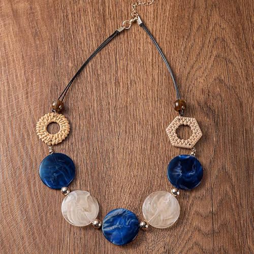 Chunky Acrylic Beaded Necklace for Women Colorful Acrylic Beaded Choker Round Beads Statement Necklace Fashion Jewelry - color: Blue
