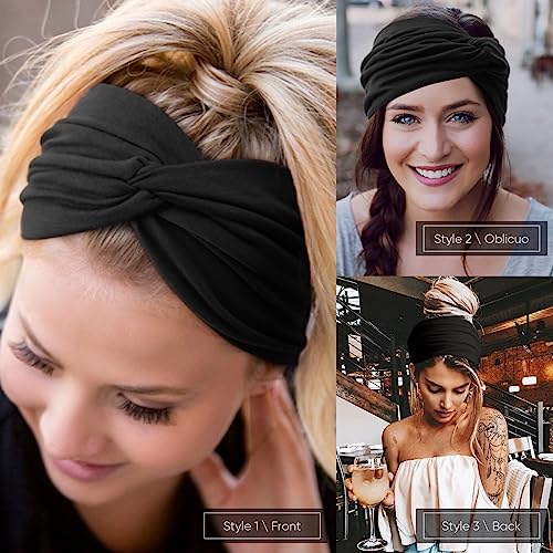 DRESHOW 6 Pack Extra Wide Headbands for Women Large Turban Headband Boho Head Wrap Elastic Hairbands Hair Twisted Knot Hair Accessories - color: 6 Pcs Knotted: Black