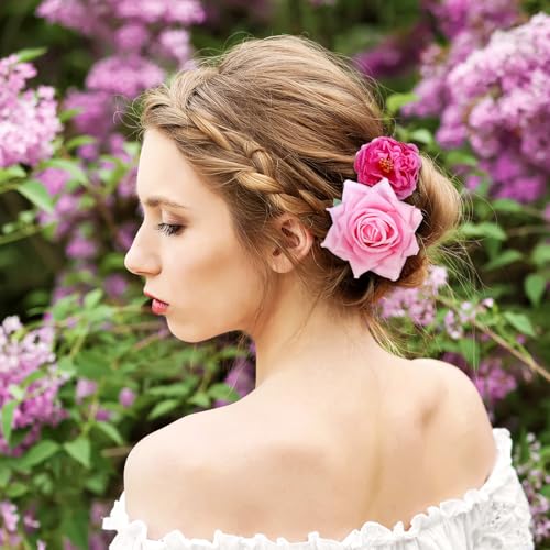 BBTO 21 Pcs Flower Hair Clip Rose Hair Clips Barrettes for Women Flower Accessories Boho Bride Claw Clip Hairpin Brooch Pin Headpiece for Wedding (Pink Series) - color: Pink Series