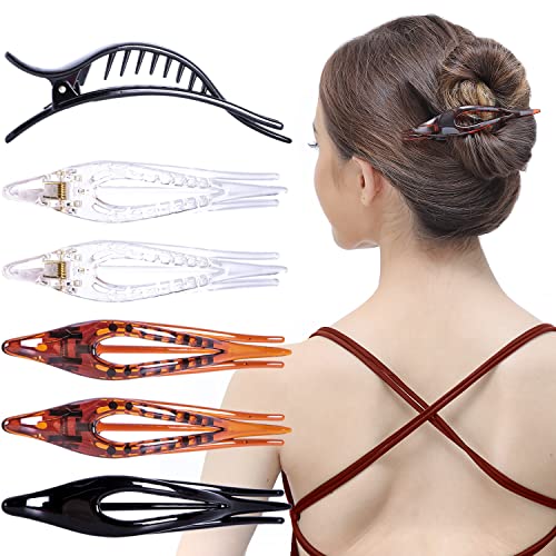 RC ROCHE 6 Pcs Flat French Claw Hair Clips For Women Thick Curly Hair Barrettes Duckbill Concord Side Slide Extra Hold Curved Eyelet Strong Hold Grip, Medium Clear Brown and Black - color: Black,Brown,Clear