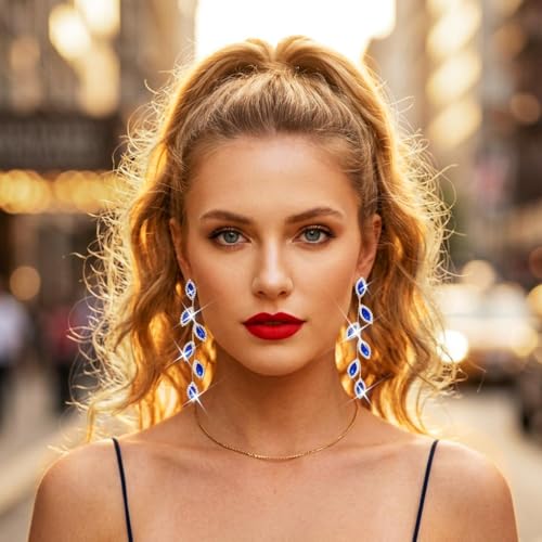 Catery Crystal Wedding Earrings Rhinestones Dangling Earrings Leaf Bridal Ear Jewelry for Brides and Women - color: Blue