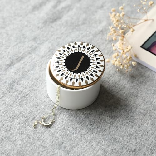 COLLECTIVE HOME - Monogram Jewelry Box, Bohemian Ceramic Trinket Box, Storage for Necklace Ring Bracelet Keys, Birthday Mother's Day Christmas Gift for Women, 3.25" x 2.5" (J) - color: J